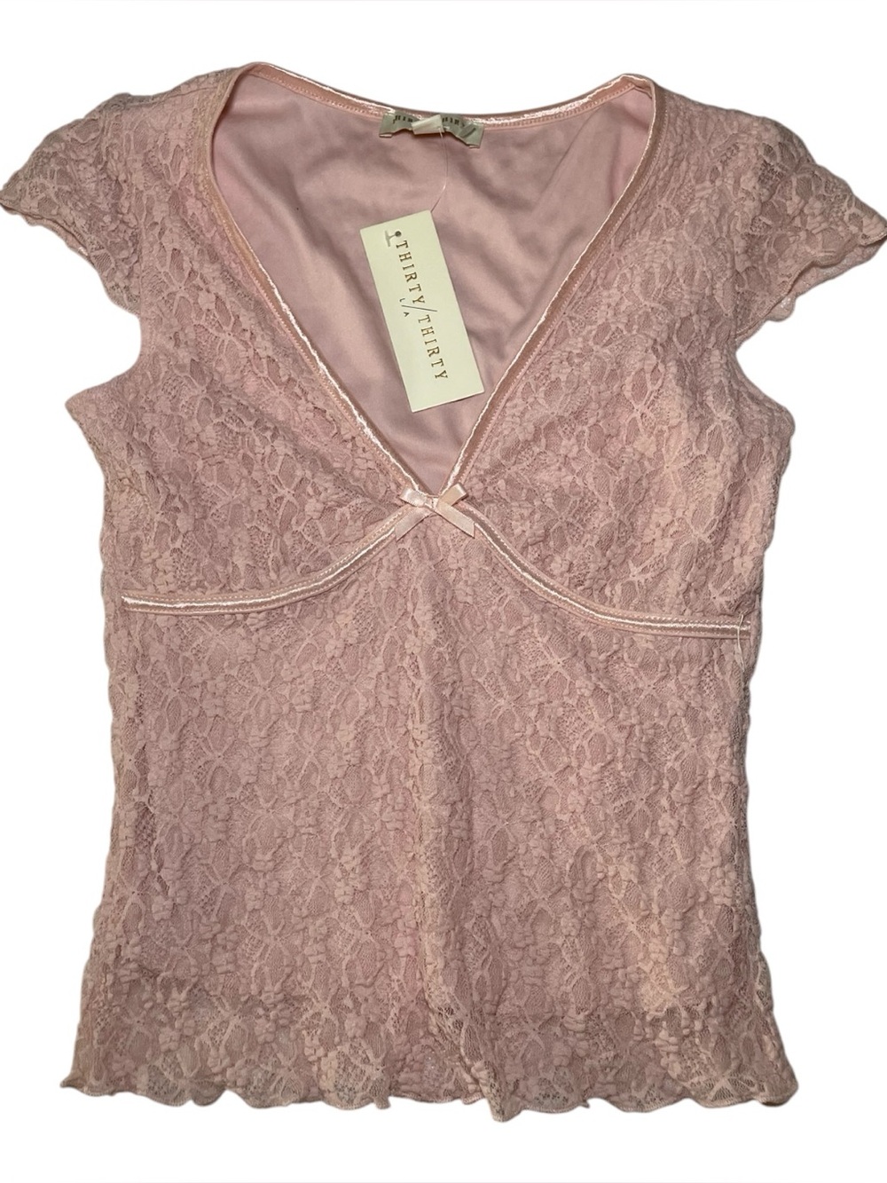 THIRTY/THIRTY Pink Lace Top NWT Women’s Coquette Cottagecore V-Neck Blouse